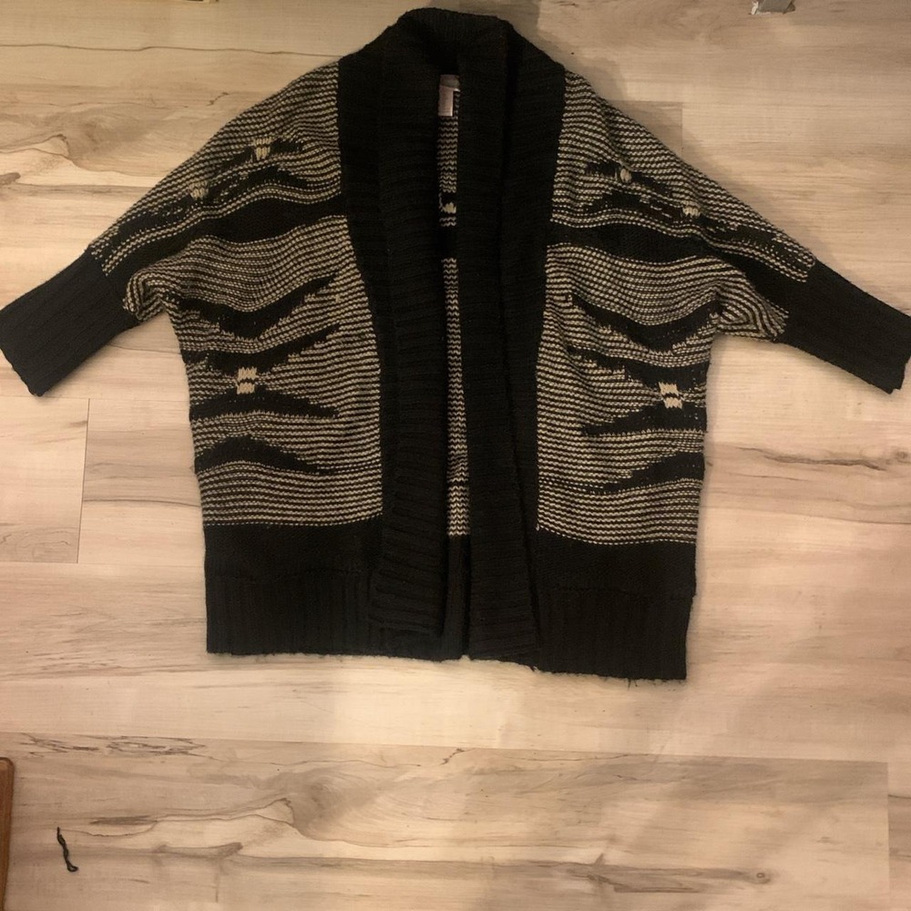 Forever 21 Contemporary Black White Boho Knit Cardigan Sweater XS